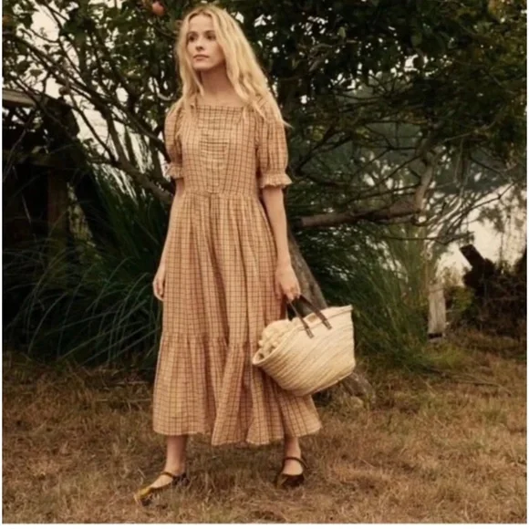 Doen Elodie Dress in Orange Maringue Plaid - Picture 1 of 7